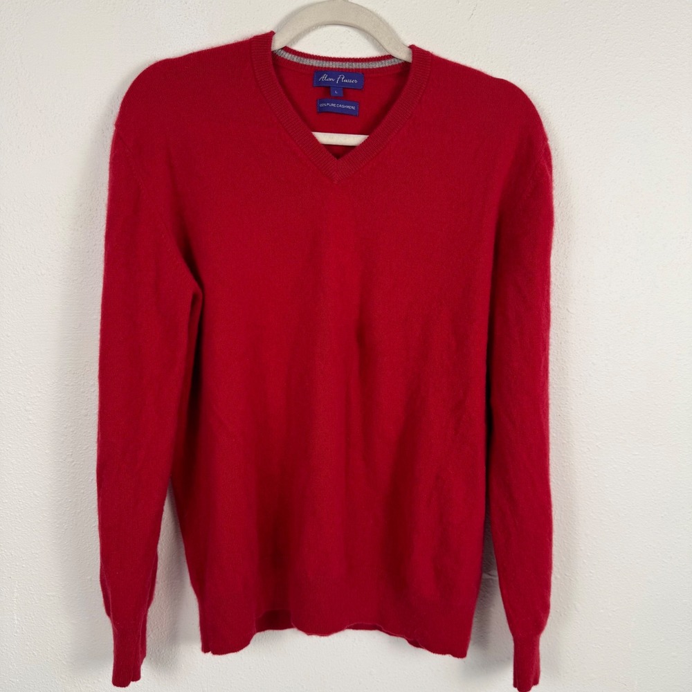Alan Flusser‎ Mens Red 100% Pure Cashmere V-Neck Sweater Size L